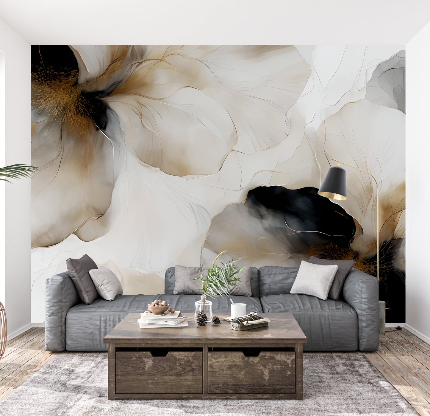 Bold Floral Wallpaper Mural in Peel & Stick Canvas Vinyl or Non-Woven