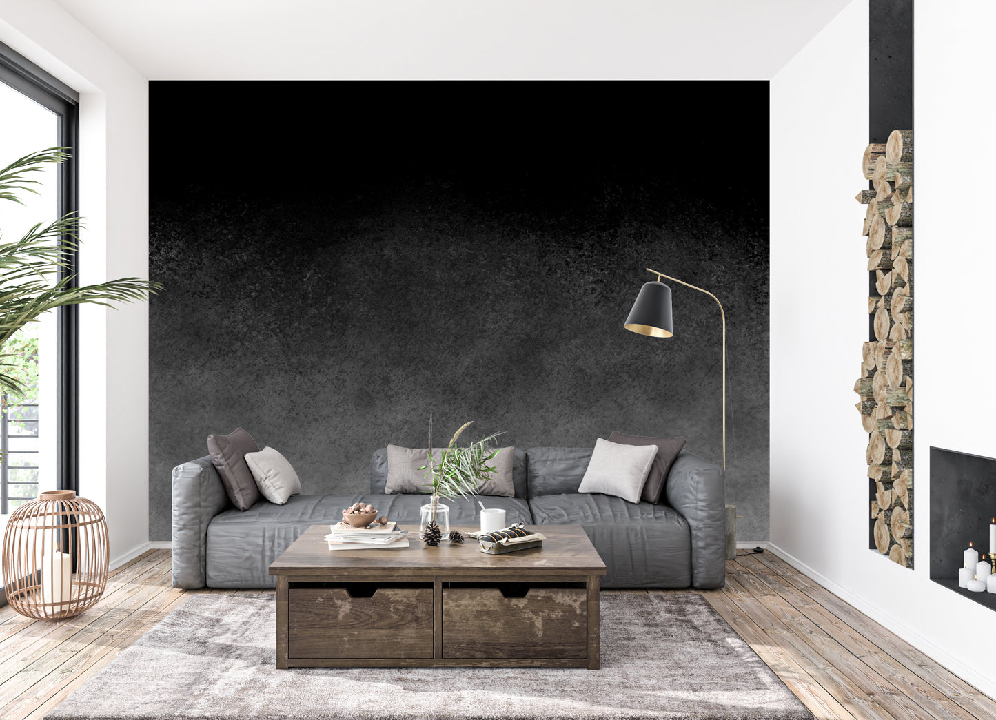 Black Ombre Abstract Luxury Wallpaper Mural in Peel & Stick Canvas Vinyl or Non-Woven