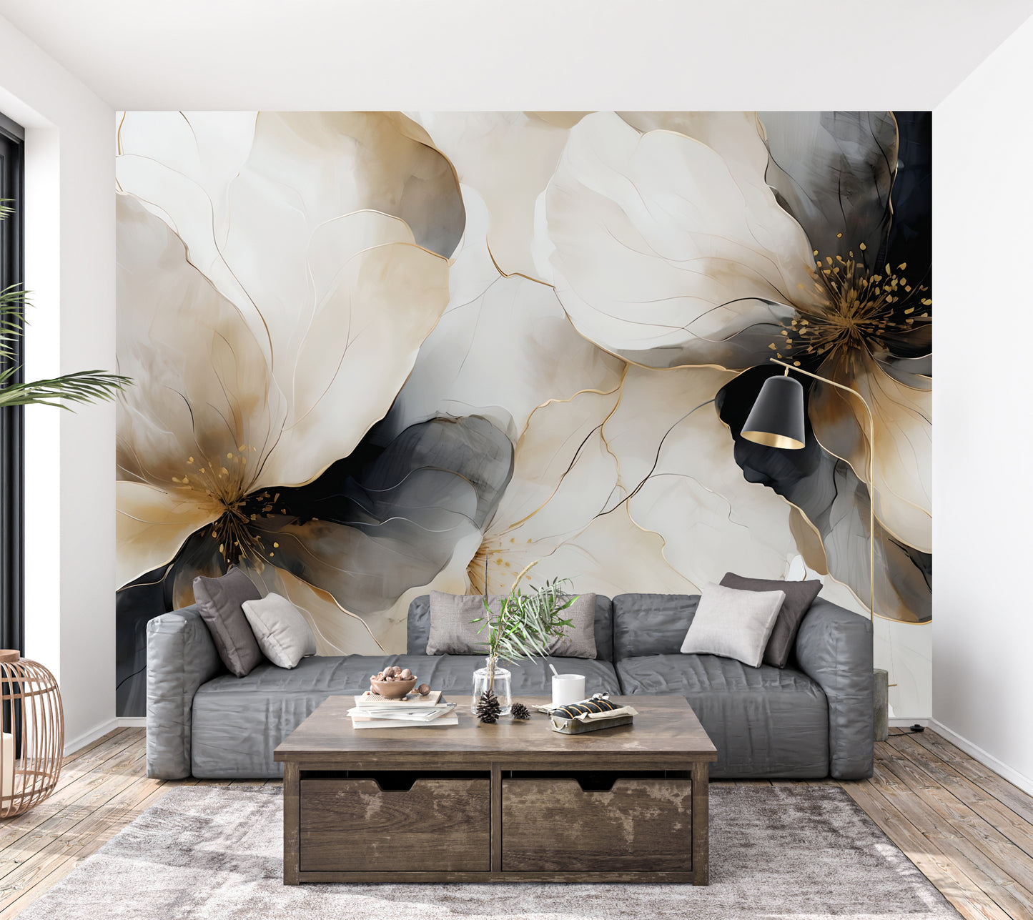 Bold Floral Wallpaper Mural in Peel & Stick Canvas Vinyl or Non-Woven