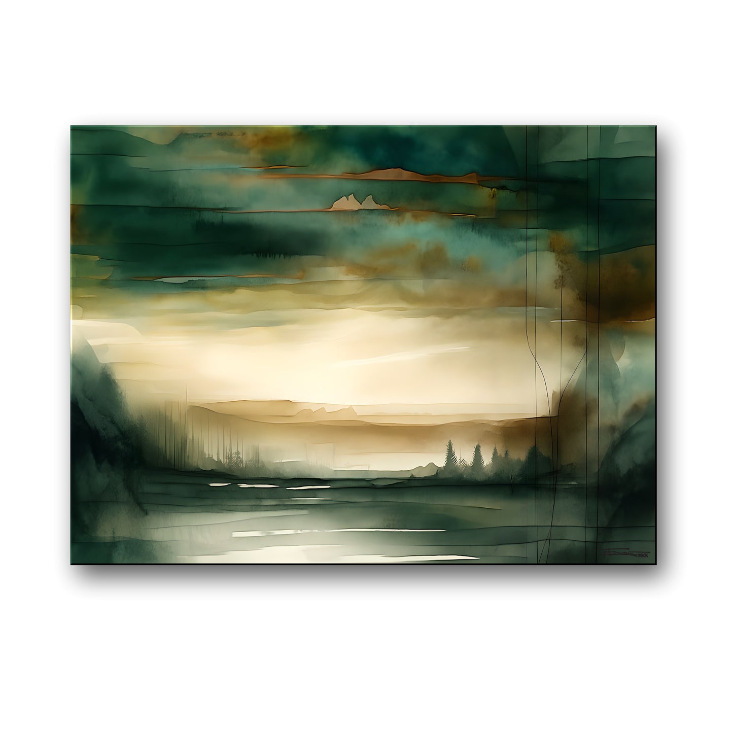 GREEN VALLEY -Extra Large Textured Canvas Painting – Limited Edition Abstract Landscape with Distant Tree Outlines. Ready to hang.