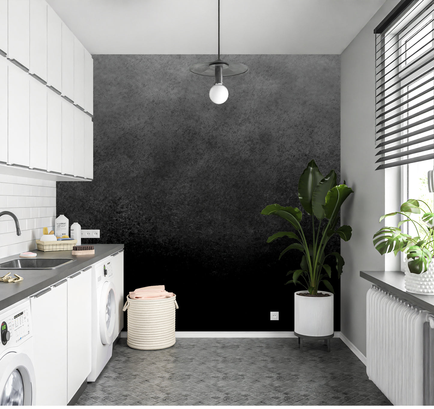 Black Ombre Abstract Luxury Wallpaper Mural in Peel & Stick Canvas Vinyl or Non-Woven