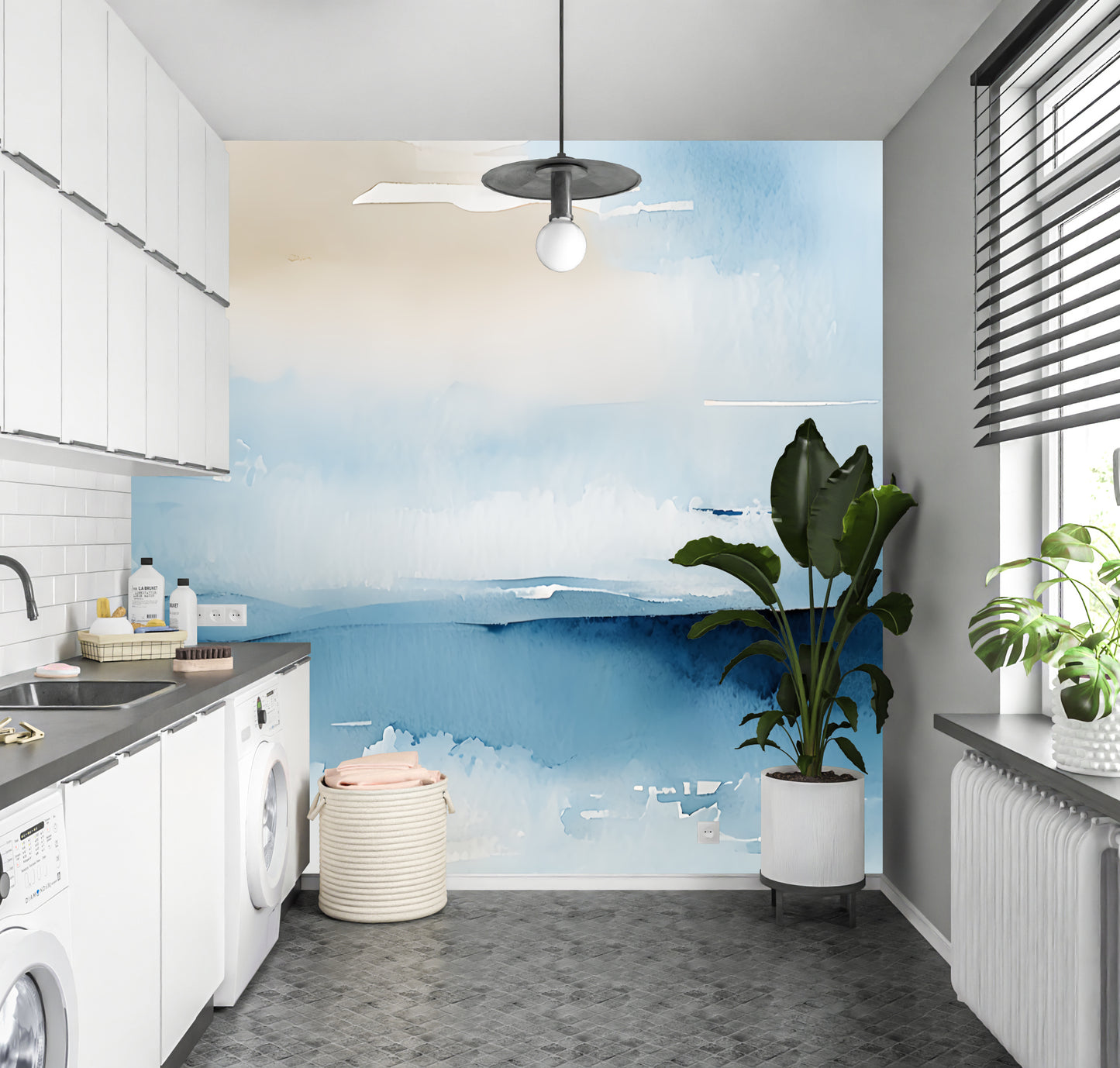 Coastal Abstract Wall Mural Modern Wallpaper in Peel & Stick Canvas Vinyl or Non-Woven