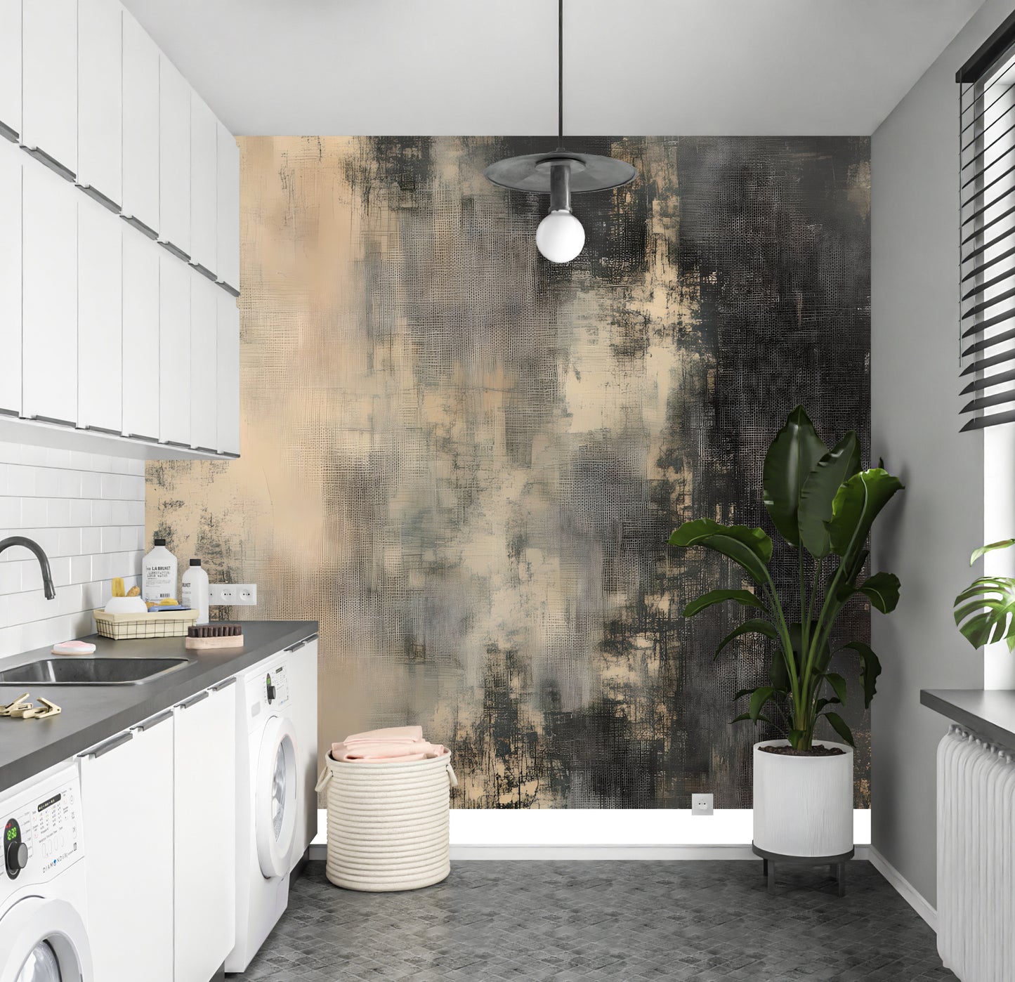 Distressed Linen Abstract Wall Mural Modern Wallpaper in Peel & Stick Canvas Vinyl or Non-Woven