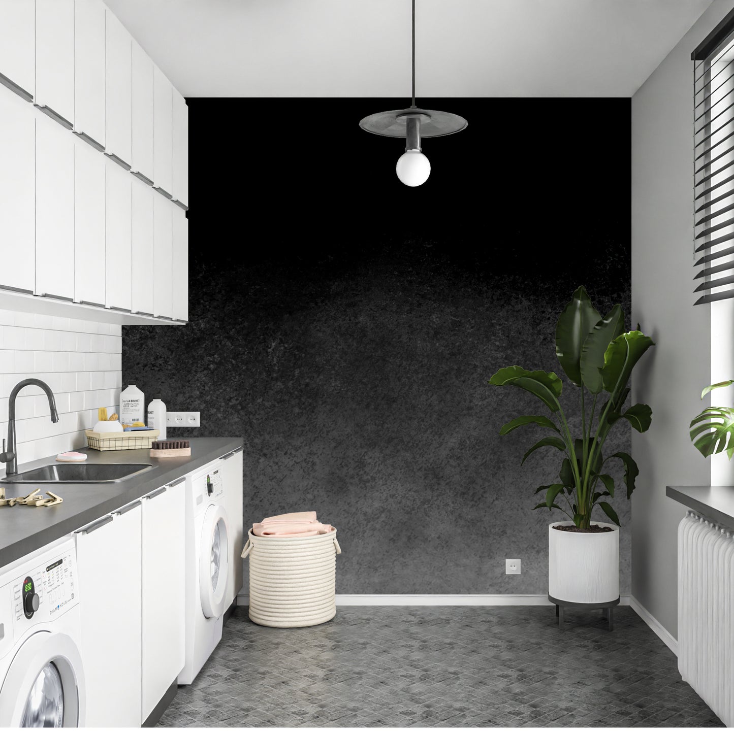 Black Ombre Abstract Luxury Wallpaper Mural in Peel & Stick Canvas Vinyl or Non-Woven