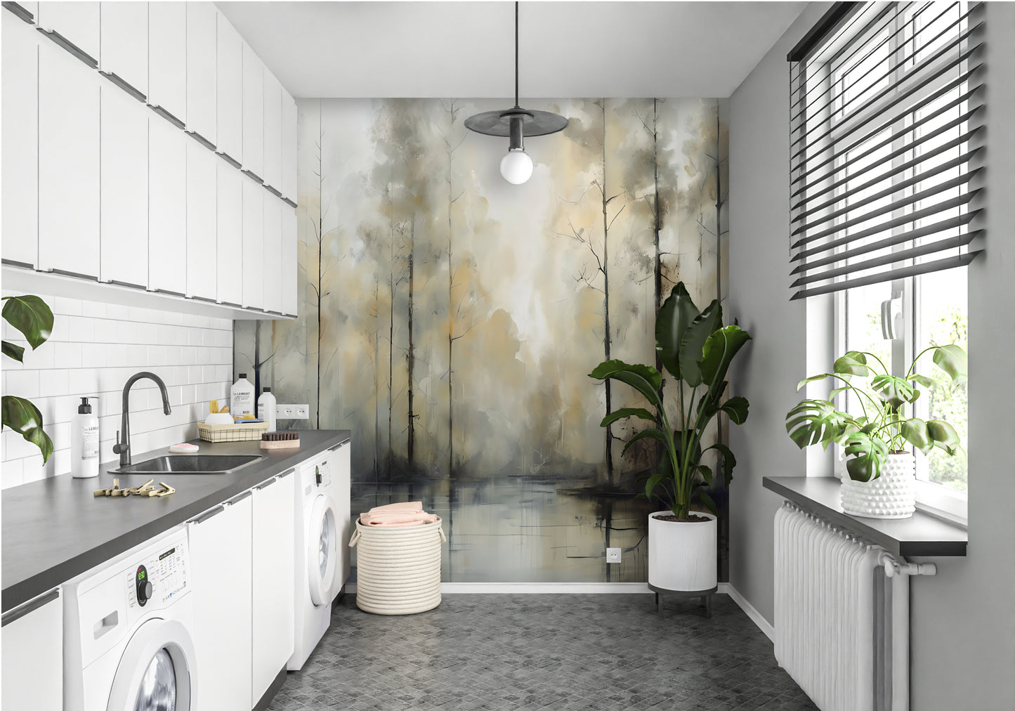 Abstract Forest Wallpaper Mural Neutral Color Tranquil Wallpaper for Bedroom-Ethereal Forest