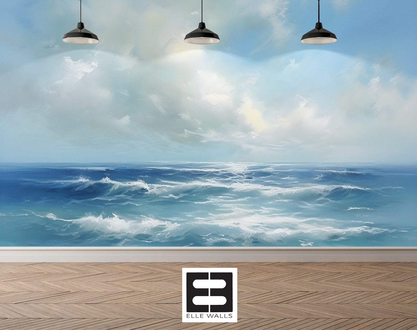 Soft Ocean Blue with Clouds Wallpaper Mural in Peel & Stick Canvas Vinyl or Non-Woven