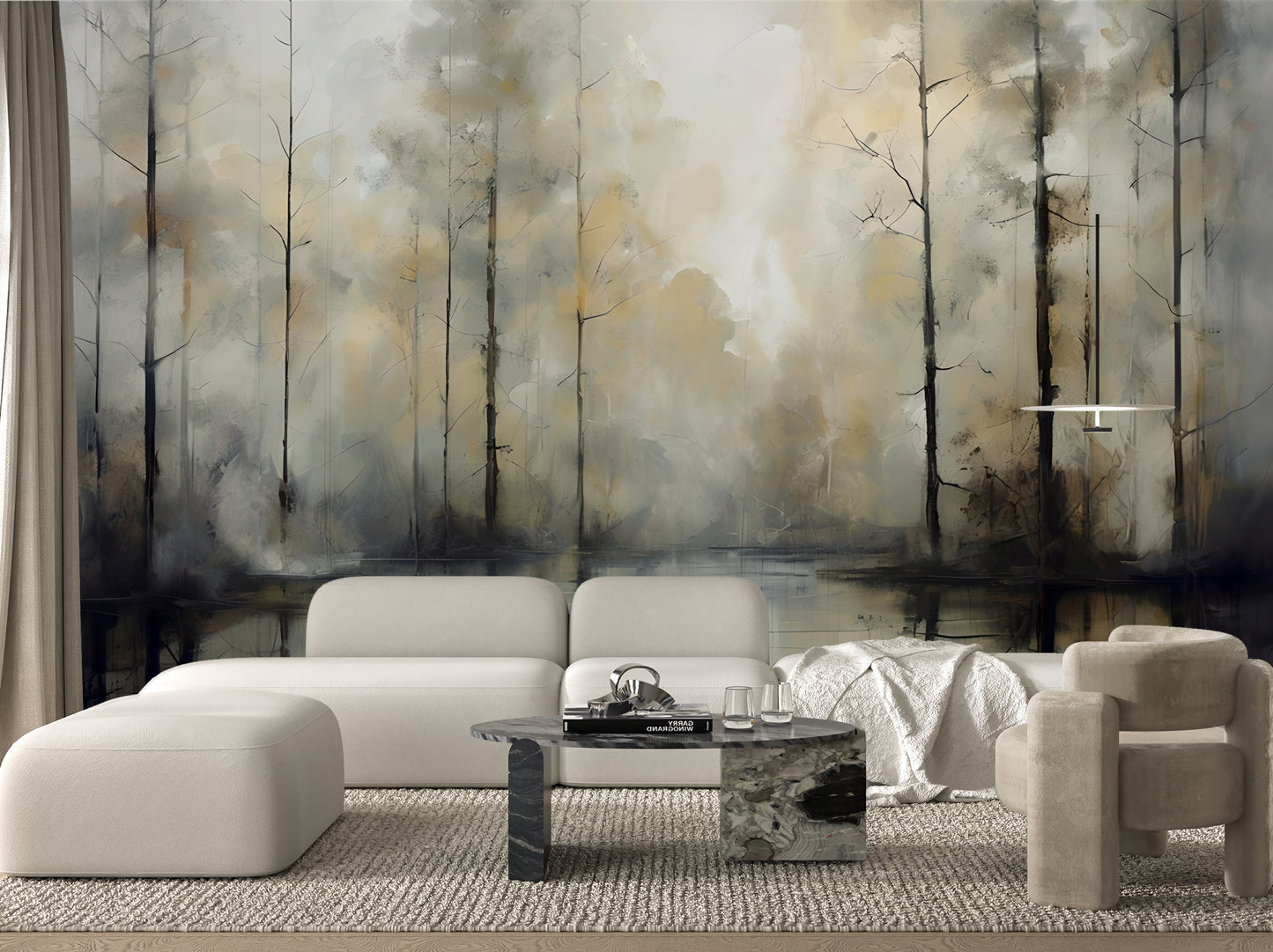 Abstract Forest Wallpaper Mural Neutral Color Tranquil Wallpaper for Bedroom-Ethereal Forest