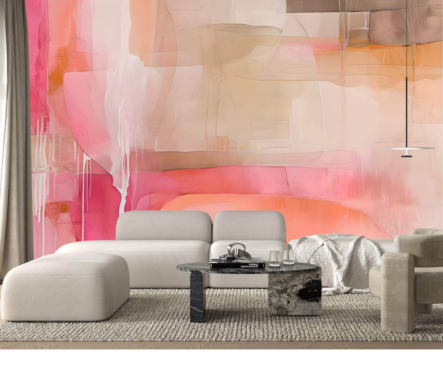 Neutral Drip Effect Abstract Wall Mural Modern Wallpaper in Peel & Stick Canvas Vinyl or Non-Woven