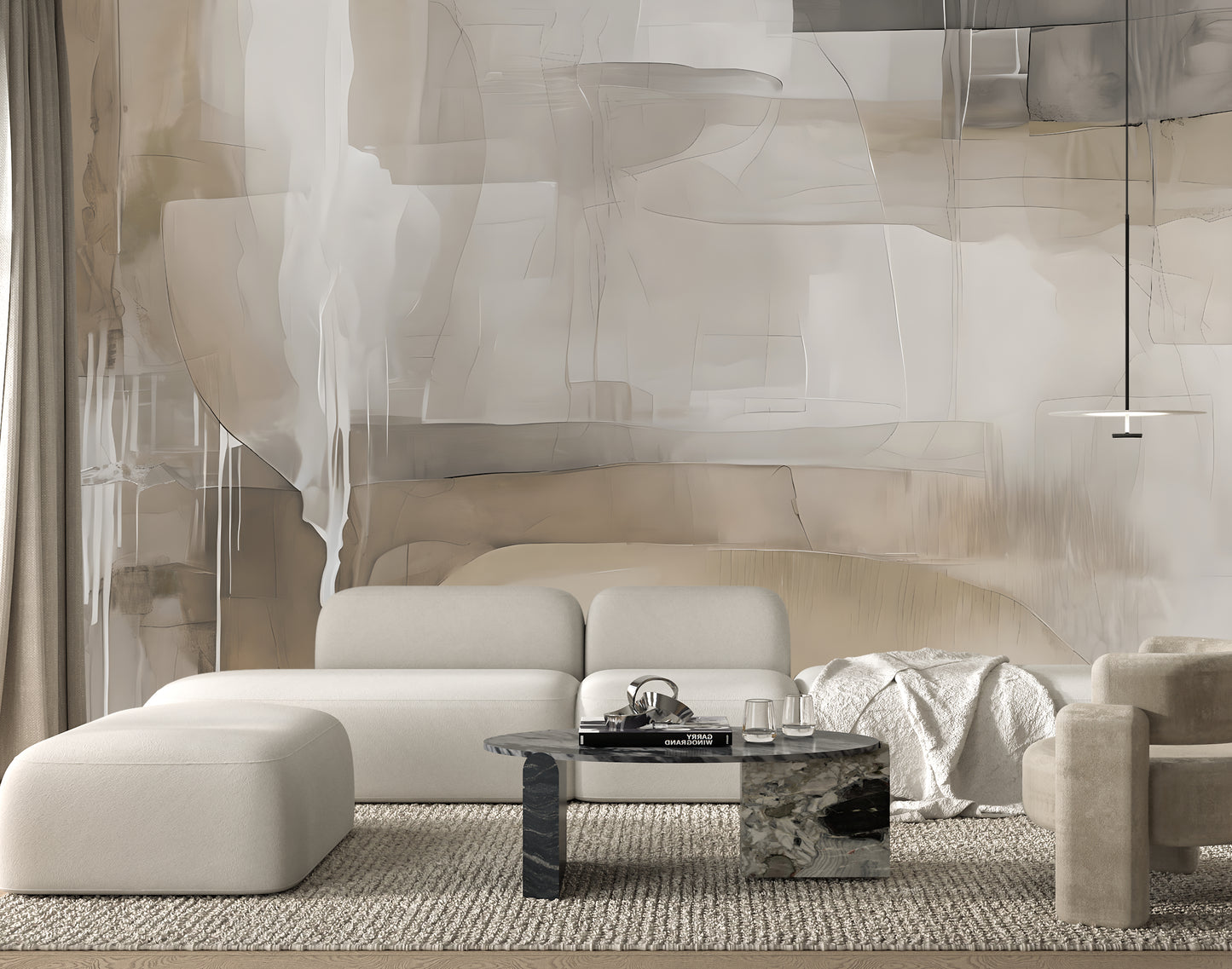 Neutral Drip Effect Abstract Wall Mural Modern Wallpaper in Peel & Stick Canvas Vinyl or Non-Woven