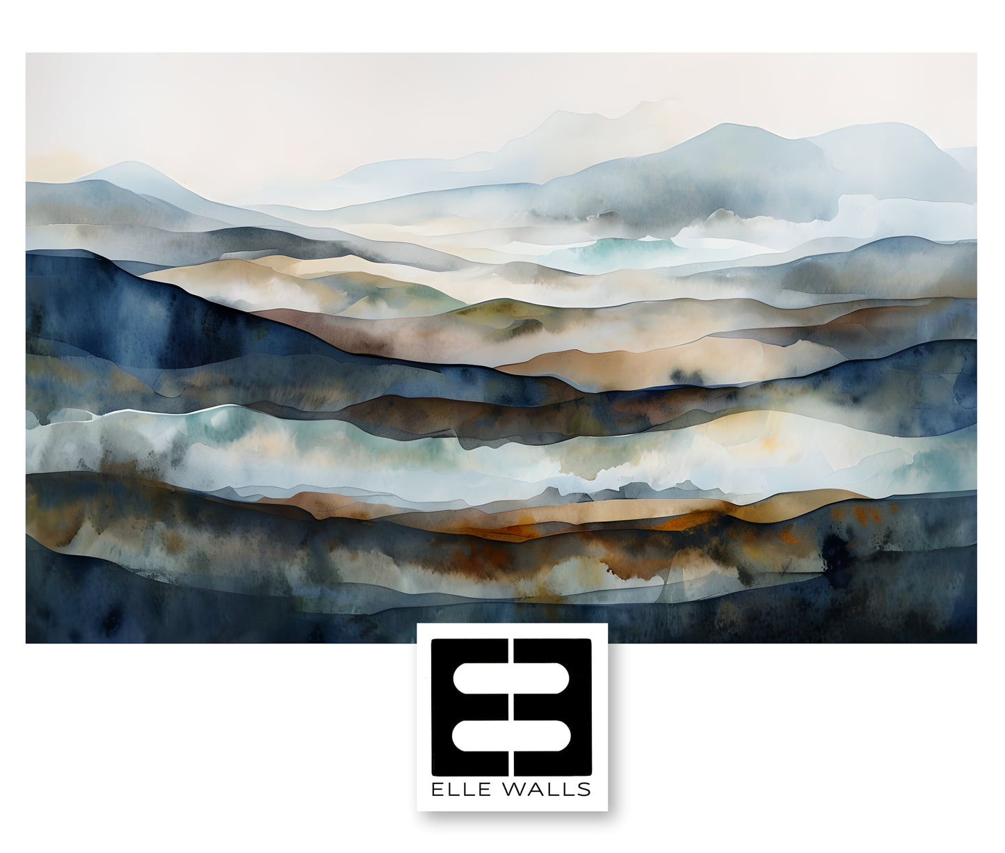 Blue Abstract Mountain Luxury Wallpaper Mural in Peel & Stick Canvas Vinyl or Non-Woven