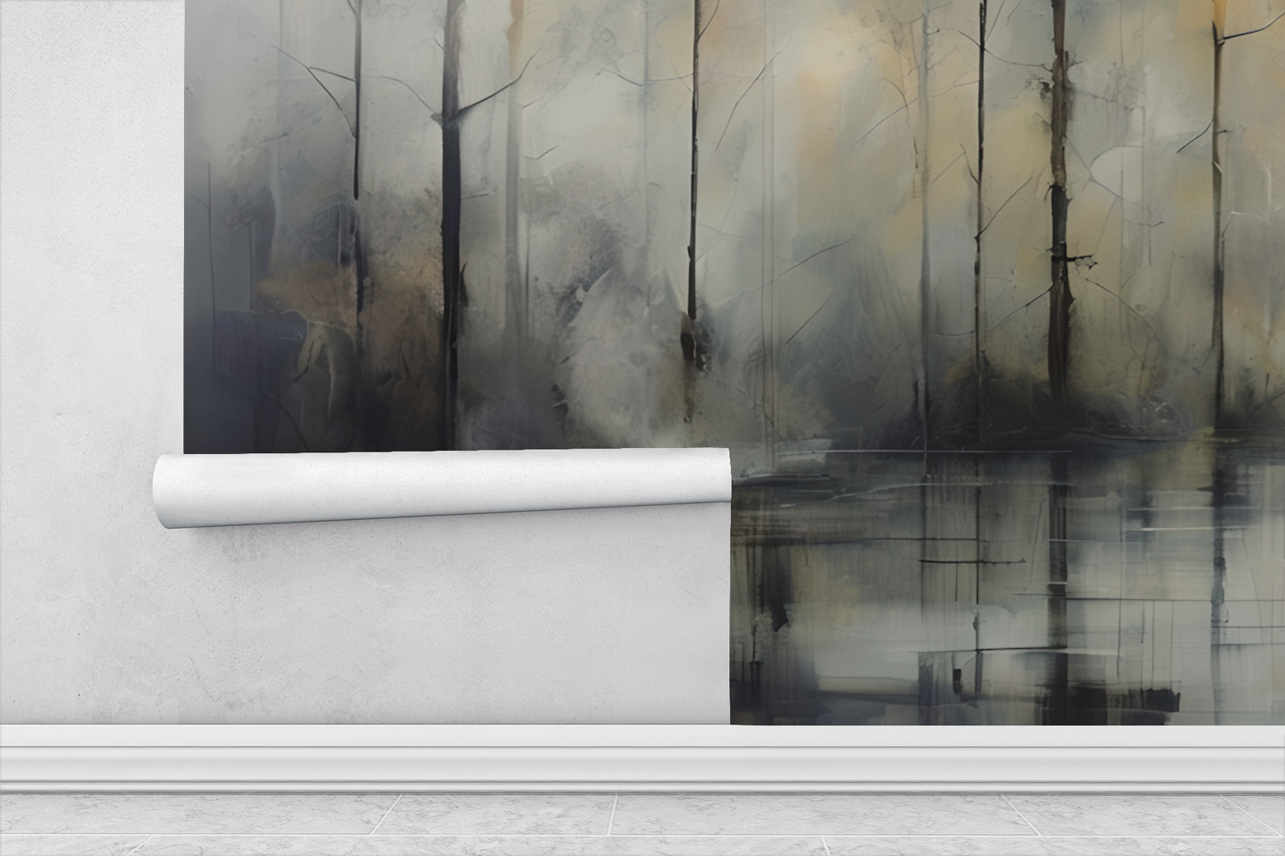 Abstract Forest Wallpaper Mural Neutral Color Tranquil Wallpaper for Bedroom-Ethereal Forest