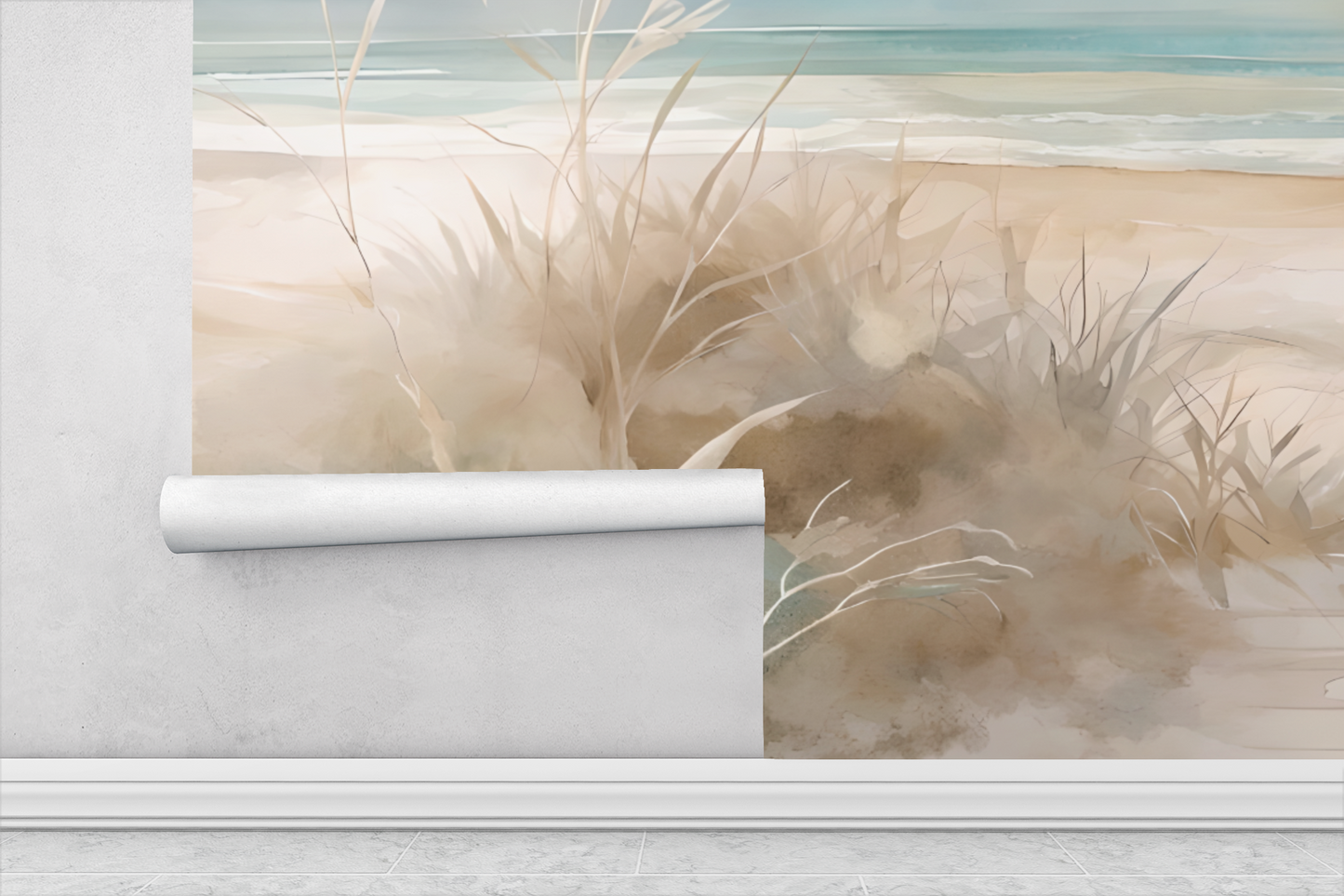 Watercolor Seagrass Wall Mural Modern Wallpaper in Peel & Stick Canvas Vinyl or Non-Woven