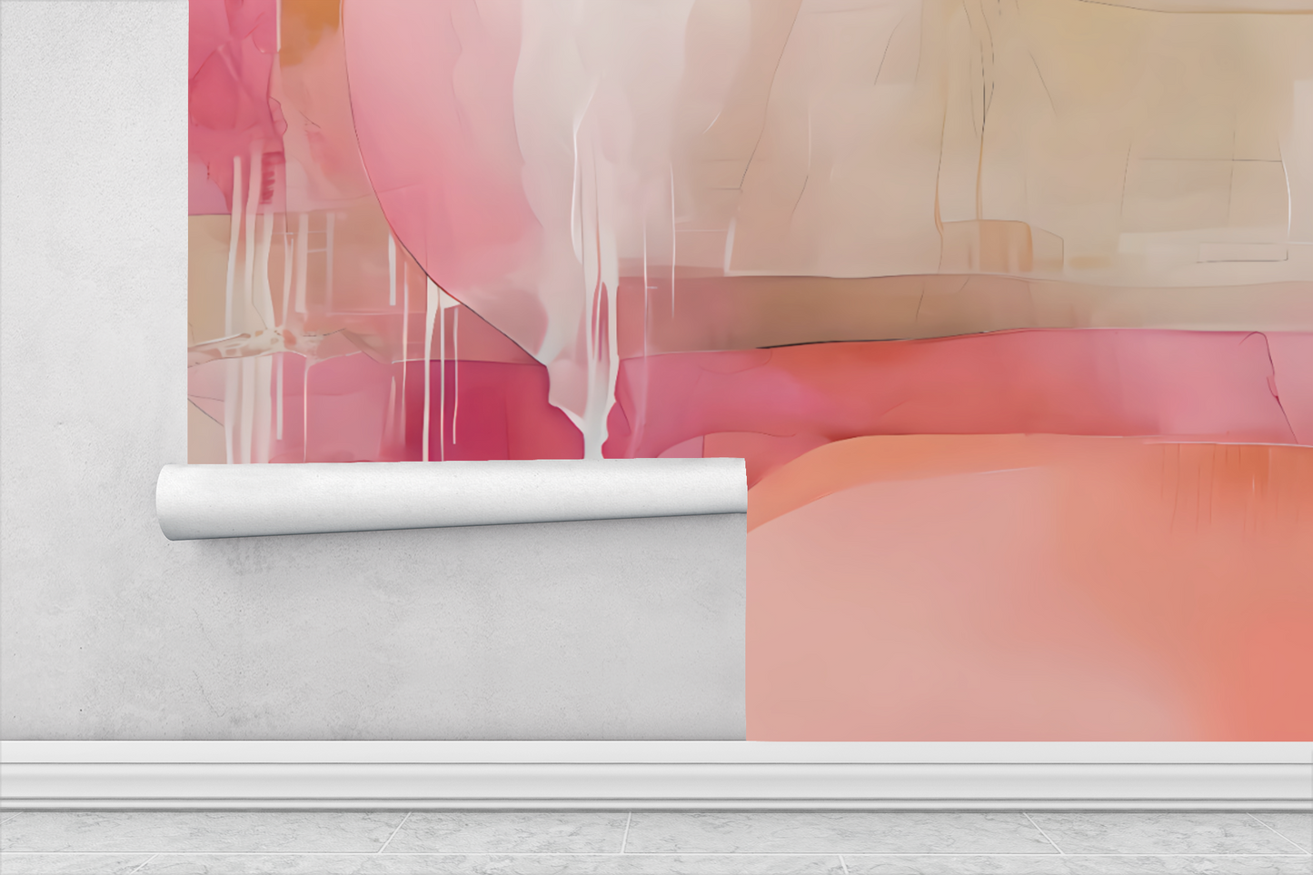 Neutral Drip Effect Abstract Wall Mural Modern Wallpaper in Peel & Stick Canvas Vinyl or Non-Woven