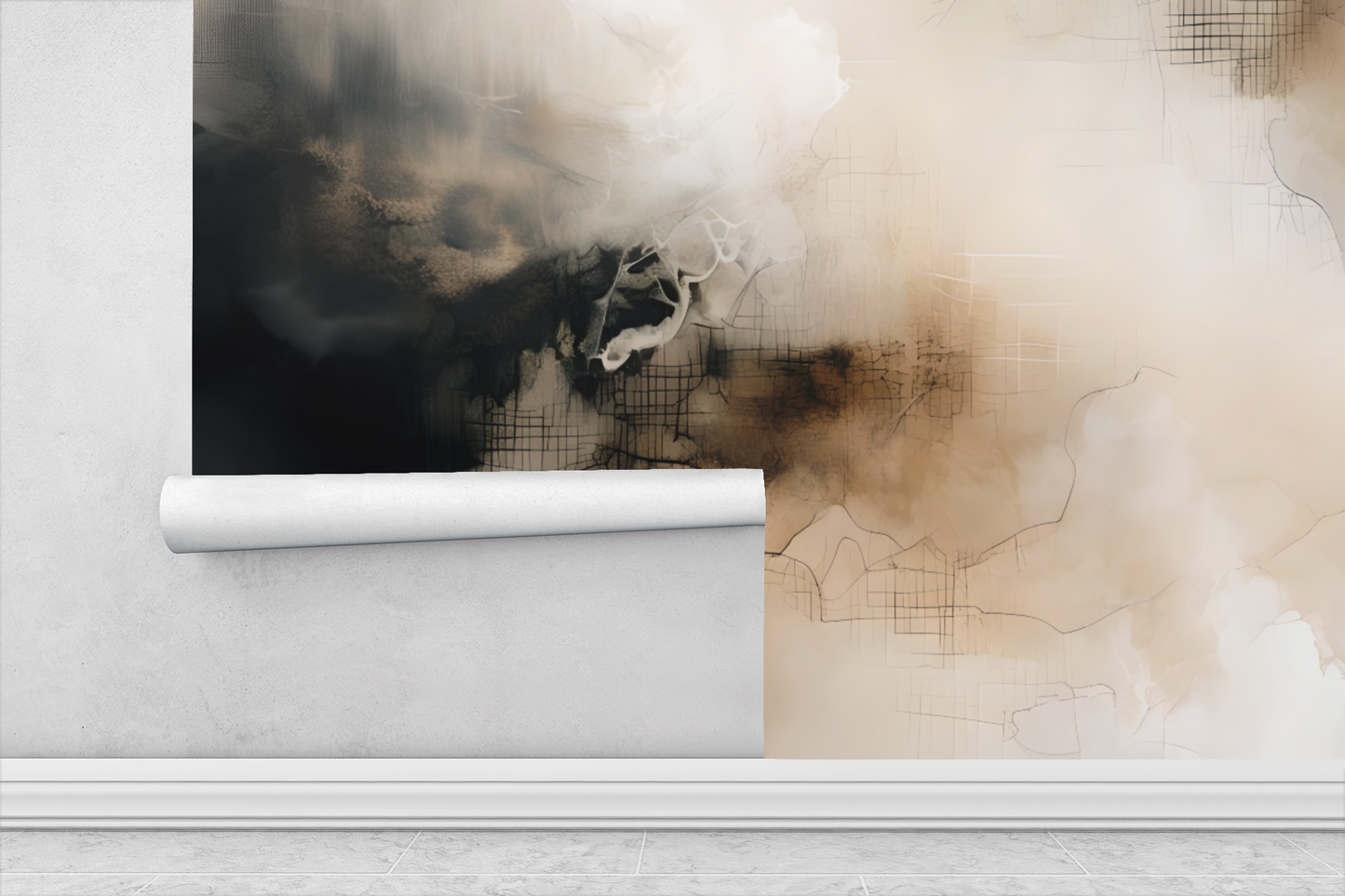 Neutral Abstract Wall Mural Modern Wallpaper in Peel & Stick Canvas Vinyl or Non-Woven