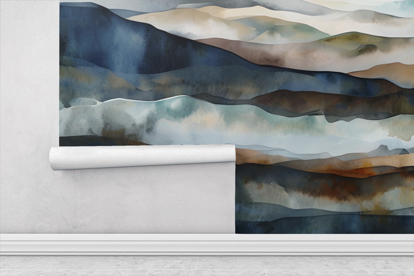 Blue Abstract Mountain Luxury Wallpaper Mural in Peel & Stick Canvas Vinyl or Non-Woven