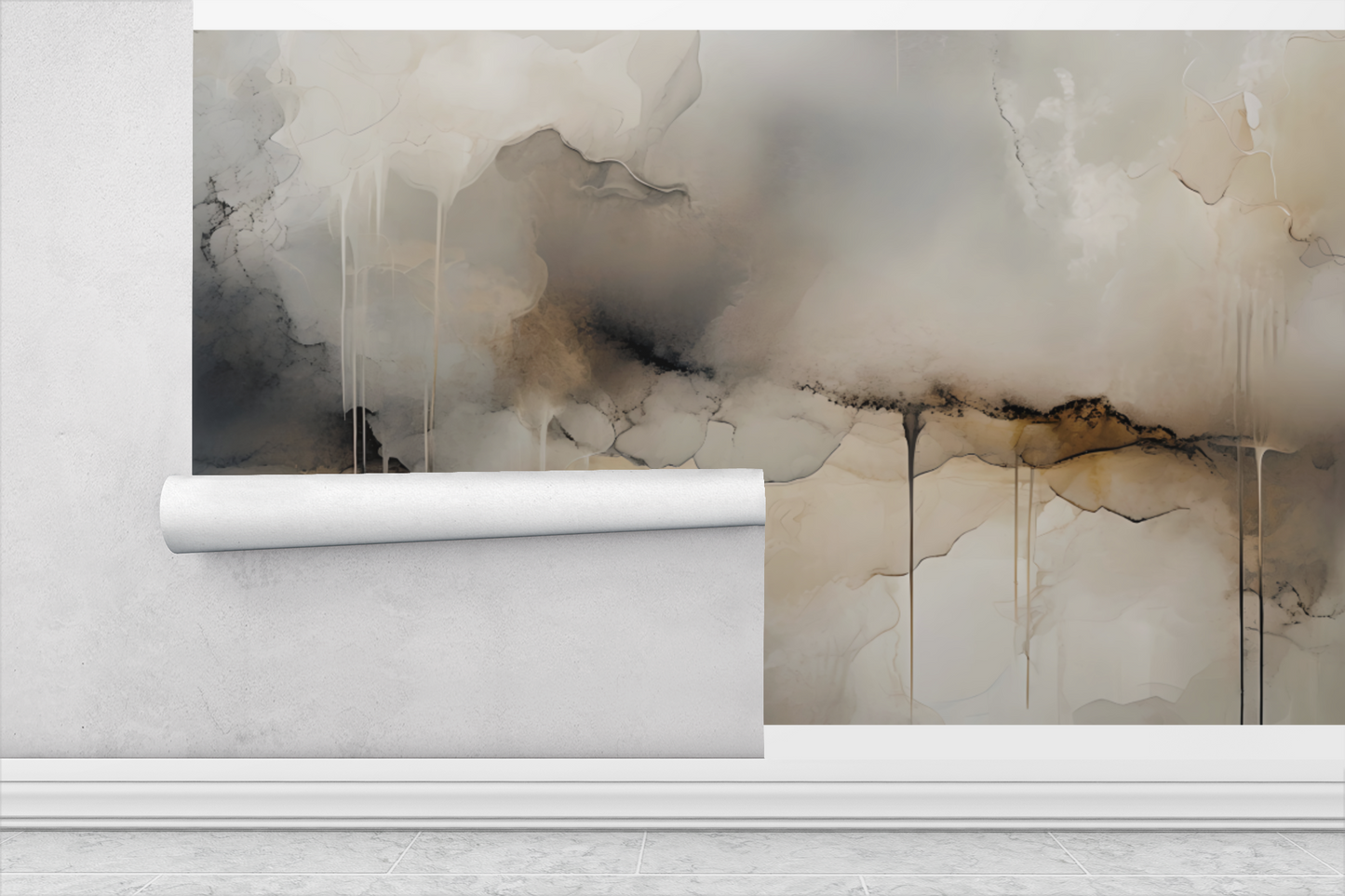 Neutral Drip Effect Abstract Wall Mural Modern Wallpaper in Peel & Stick Canvas Vinyl or Non-Woven