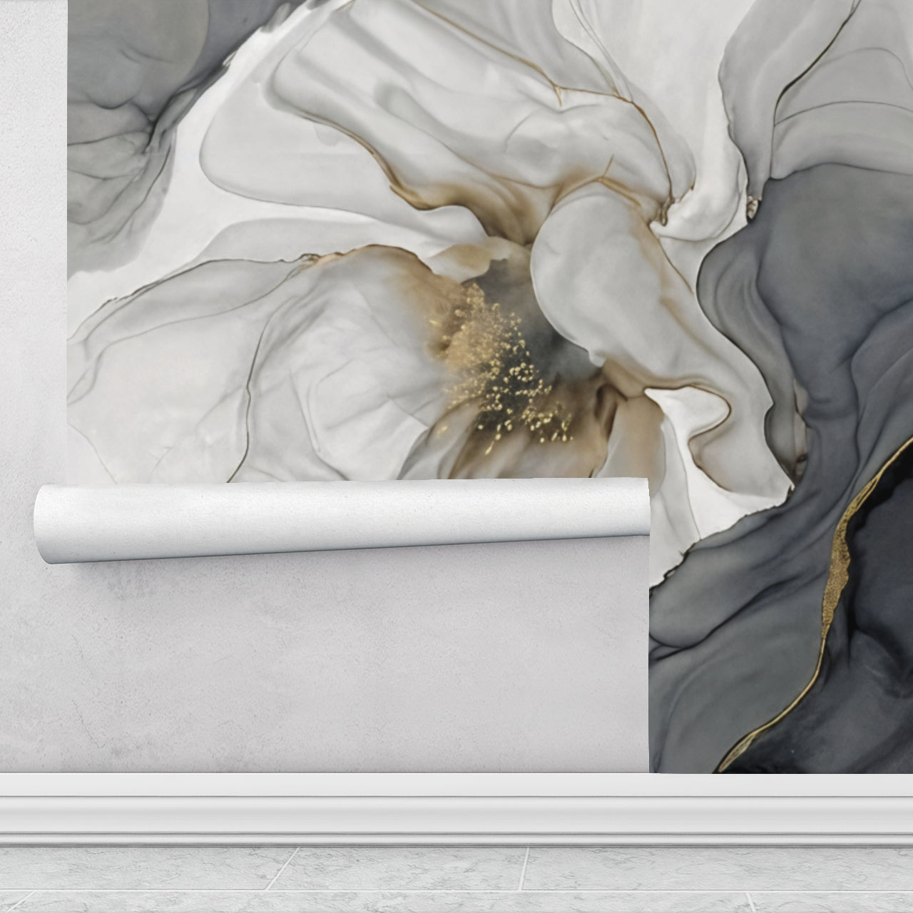 Gray and Gold Bold Floral Luxury Wallpaper Mural