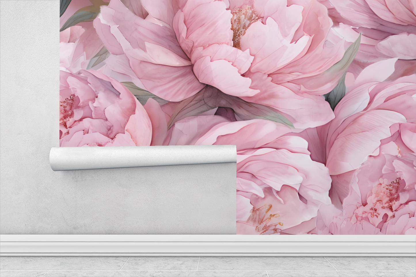 Big Pink Floral Print Wall Wallpaper Mural in Peel & Stick Canvas Vinyl or Non-Woven