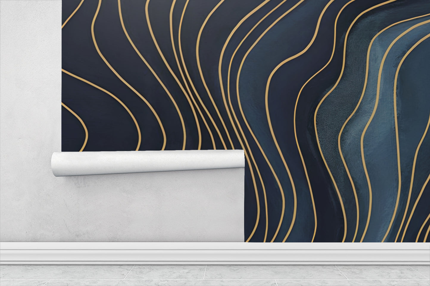 Blue Abstract Wall Wallpaper Mural in Peel & Stick Canvas Vinyl or Non-Woven