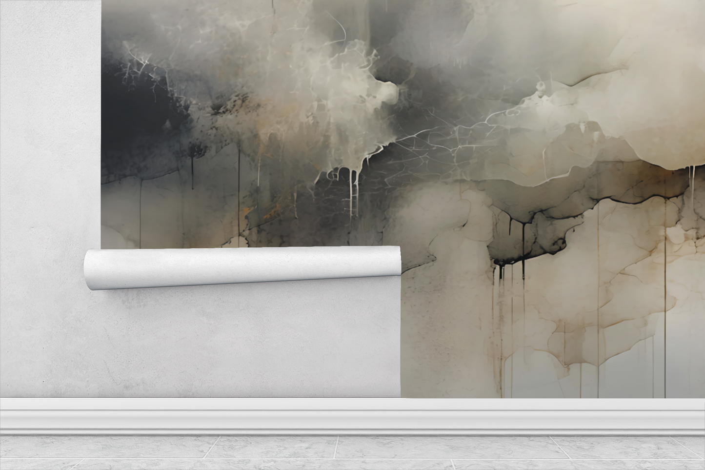 Neutral Abstract Wall Mural Modern Drip-Effect Wallpaper in Peel & Stick Canvas Vinyl or Non-Woven