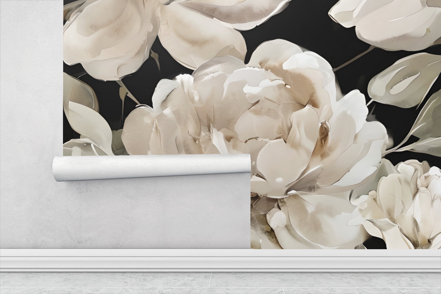 Painted Peony Wallpaper Mural in Peel & Stick Canvas Vinyl or Non-Woven