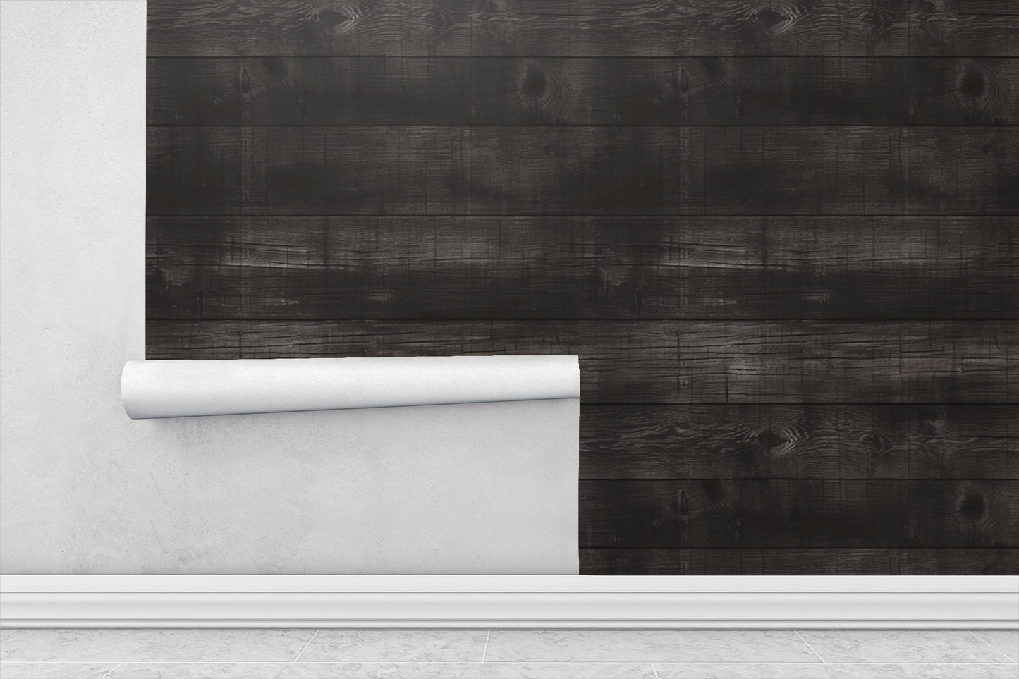 Black Wood Wall Wallpaper Mural in Peel & Stick Canvas Vinyl or Non-Woven