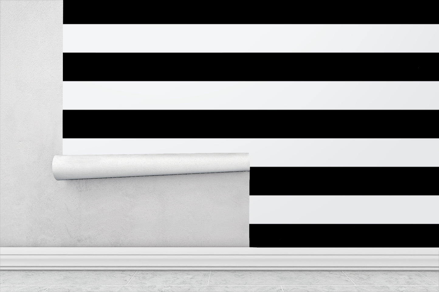 Black and White Horizontal Striped Luxury Wallpaper Textured Paper or Peel and Stick