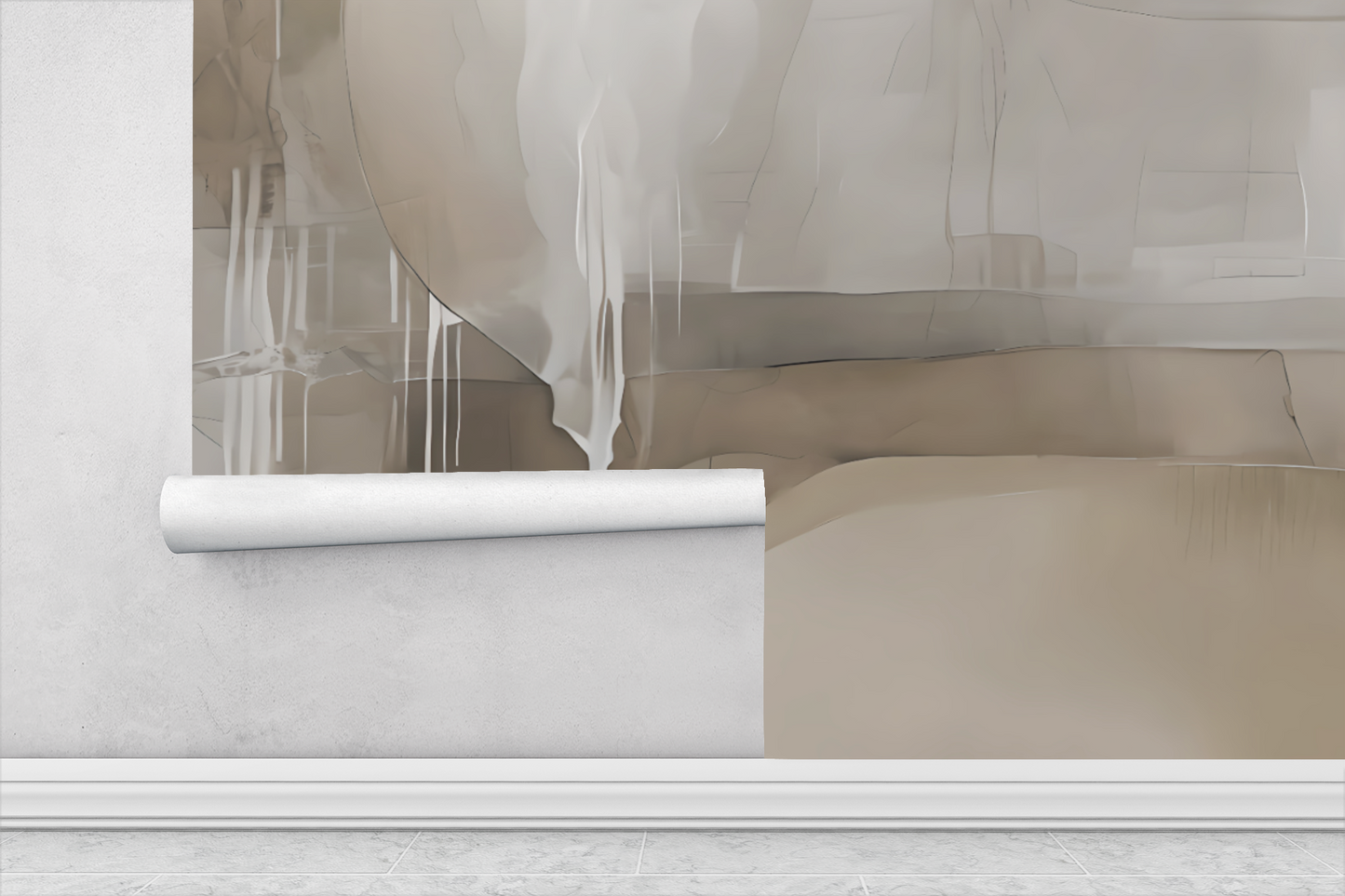 Neutral Drip Effect Abstract Wall Mural Modern Wallpaper in Peel & Stick Canvas Vinyl or Non-Woven