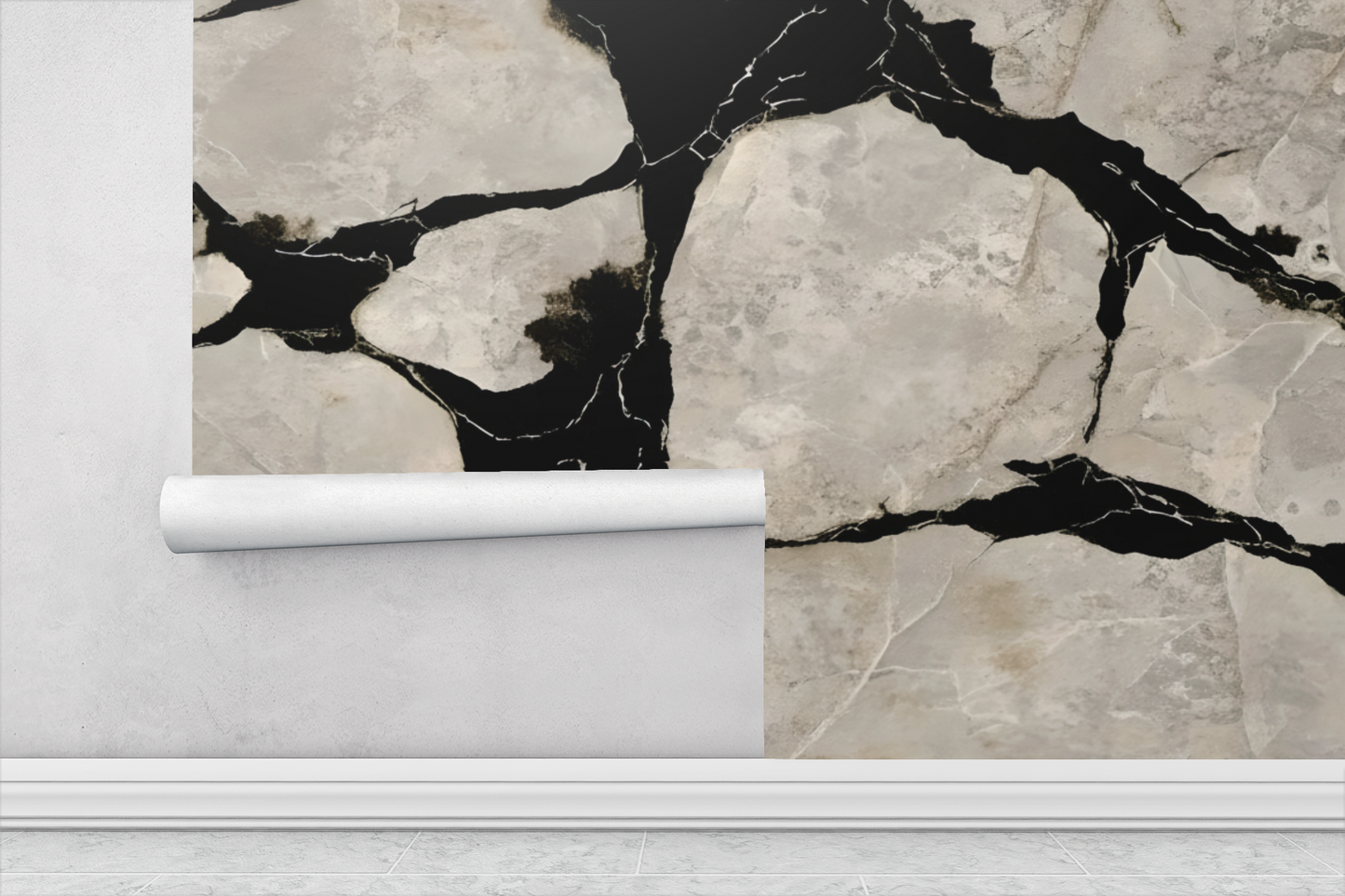 Black Marble Veins Wall Mural Modern Wallpaper in Peel & Stick Canvas Vinyl or Non-Woven