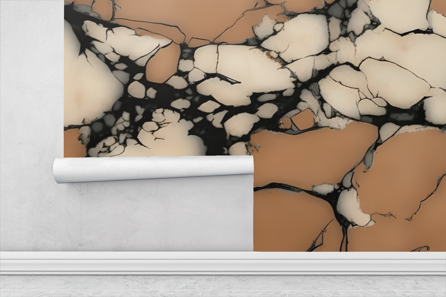 Terracotta Stone Marble Wall Mural Modern Wallpaper in Peel & Stick Canvas Vinyl or Non-Woven