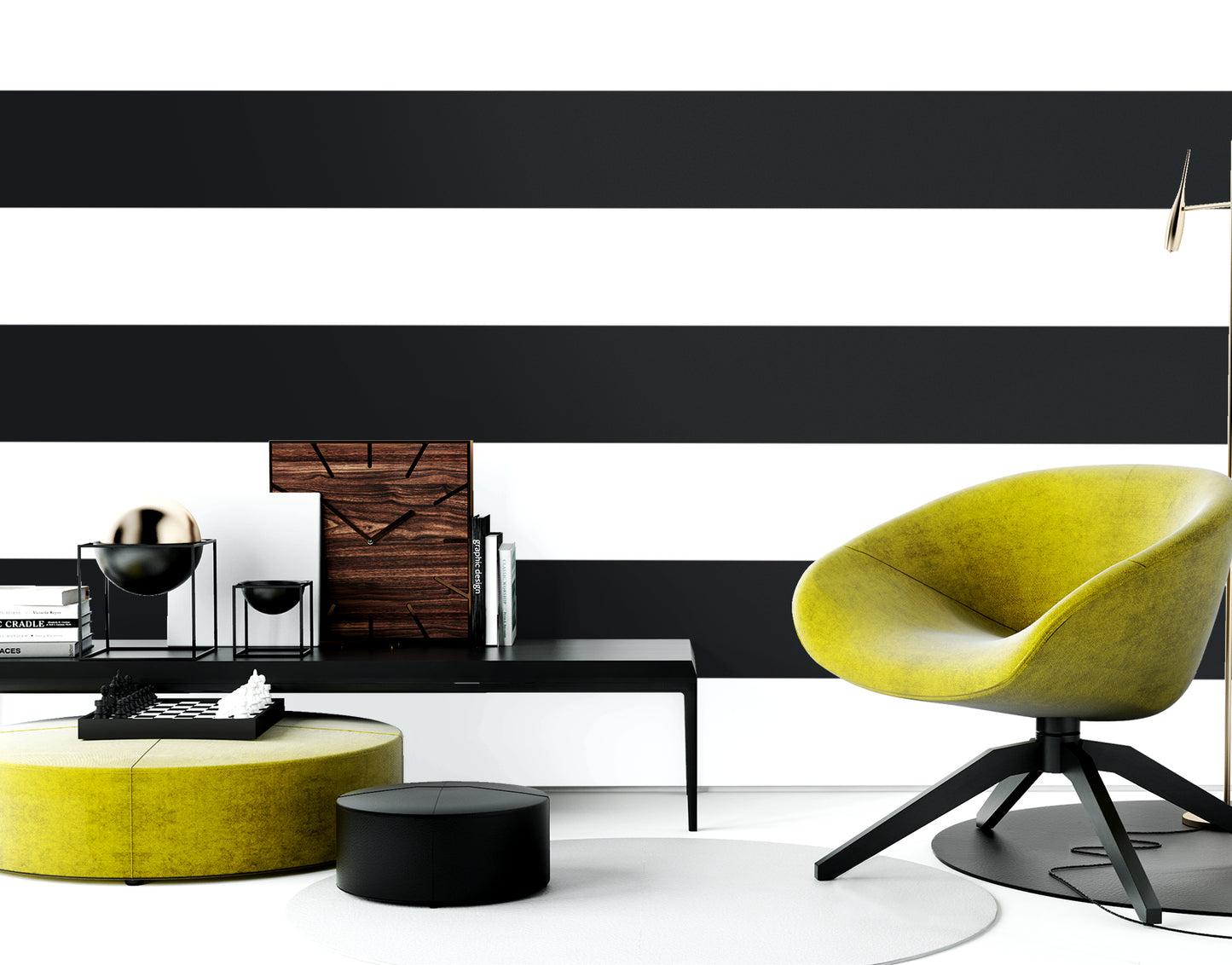 Black and White Horizontal Striped Luxury Wallpaper Textured Paper or Peel and Stick