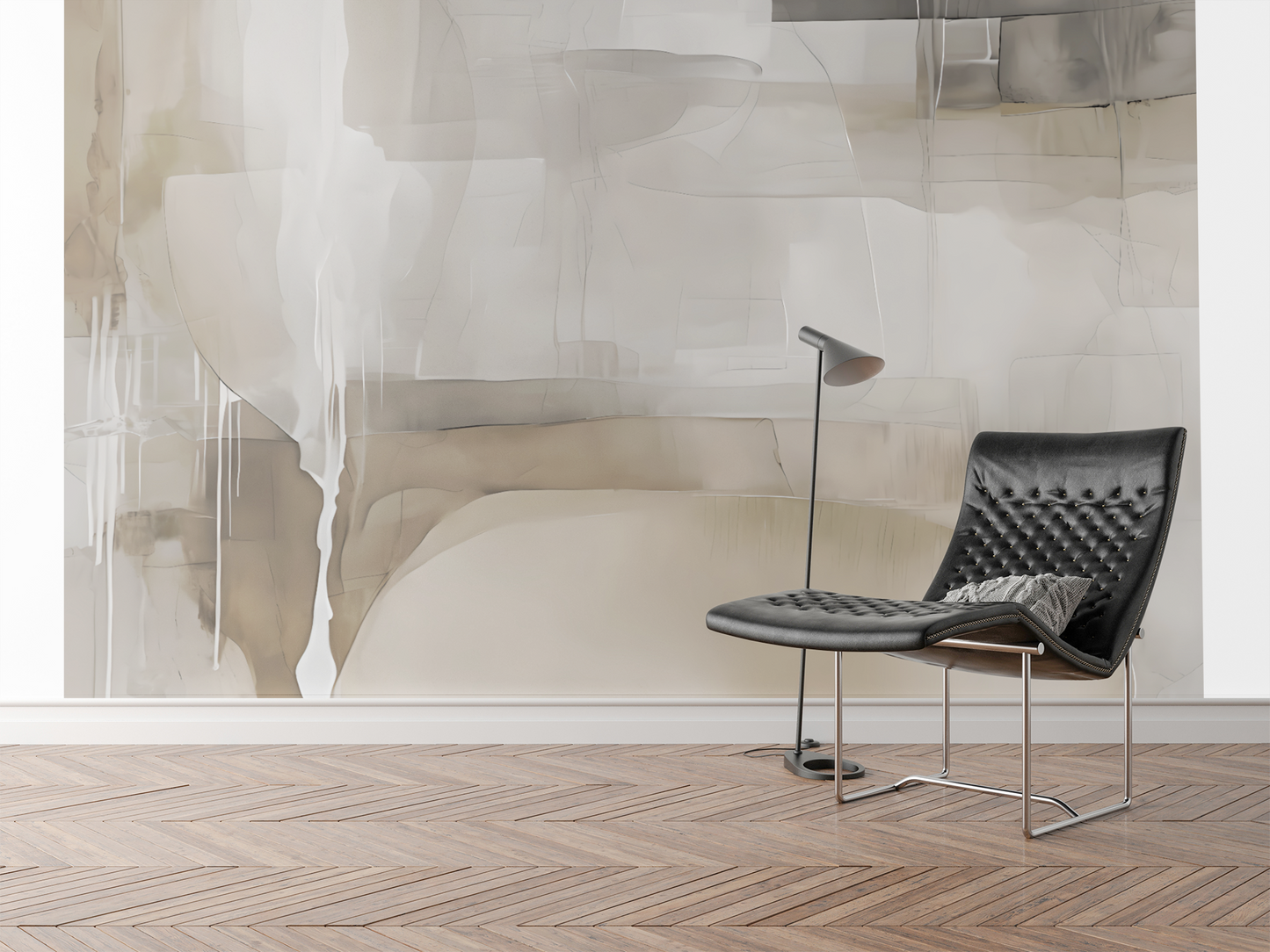 Neutral Drip Effect Abstract Wall Mural Modern Wallpaper in Peel & Stick Canvas Vinyl or Non-Woven