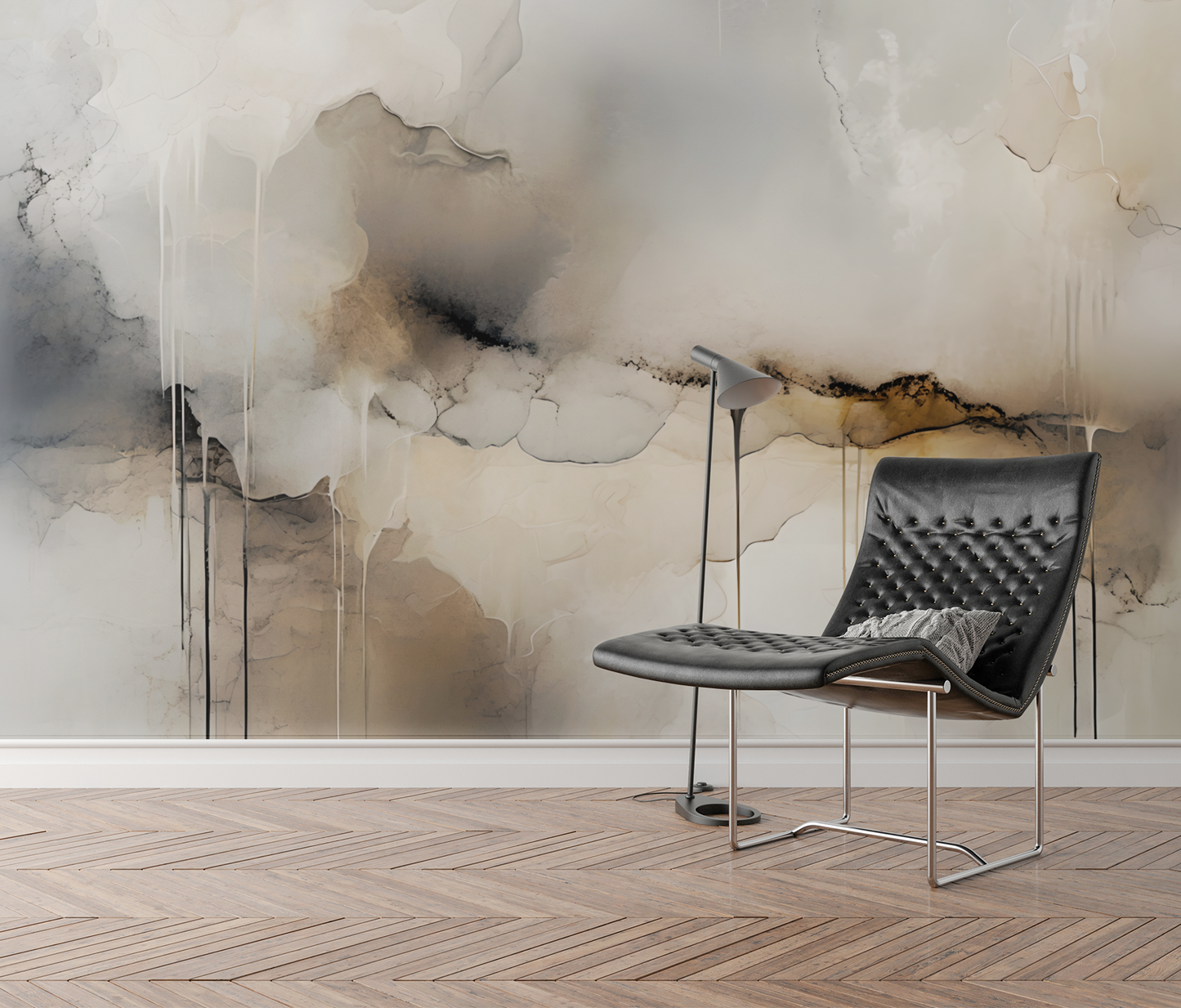 Neutral Drip Effect Abstract Wall Mural Modern Wallpaper in Peel & Stick Canvas Vinyl or Non-Woven