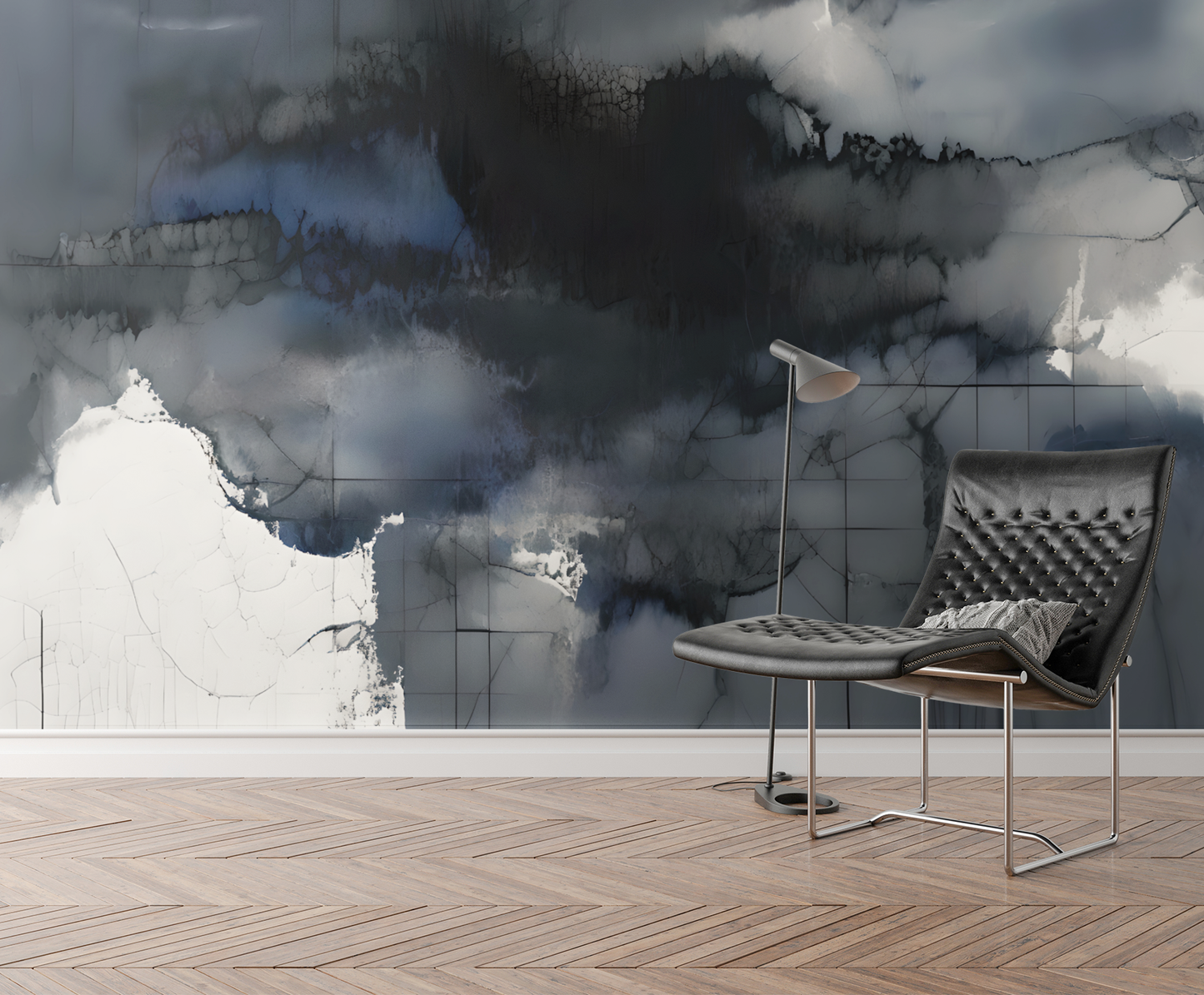 Blue Abstract Wall Mural Modern Wallpaper in Peel & Stick Canvas Vinyl or Non-Woven