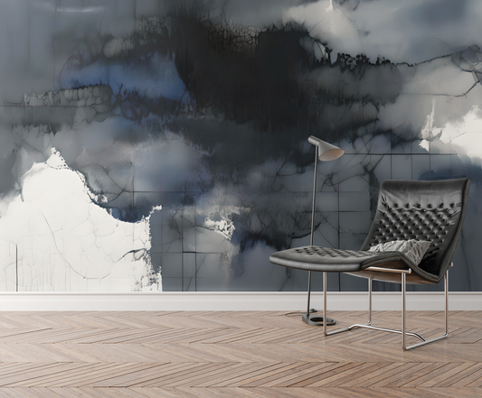 Blue Abstract Wall Mural Modern Wallpaper in Peel & Stick Canvas Vinyl or Non-Woven
