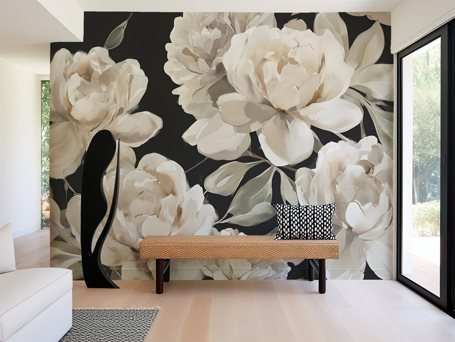 Painted Peony Wallpaper Mural in Peel & Stick Canvas Vinyl or Non-Woven