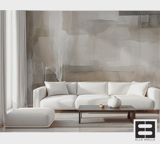 Neutral Drip Effect Abstract Wall Mural Modern Wallpaper in Peel & Stick Canvas Vinyl or Non-Woven