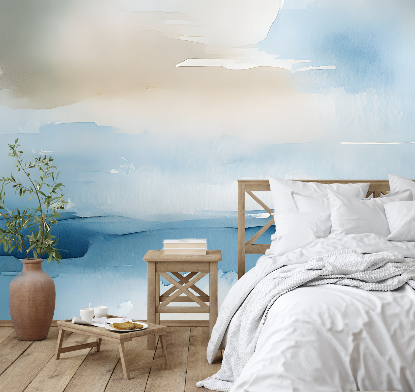 Coastal Abstract Wall Mural Modern Wallpaper in Peel & Stick Canvas Vinyl or Non-Woven