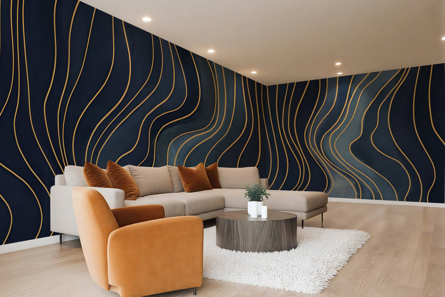 Blue Abstract Wall Wallpaper Mural in Peel & Stick Canvas Vinyl or Non-Woven