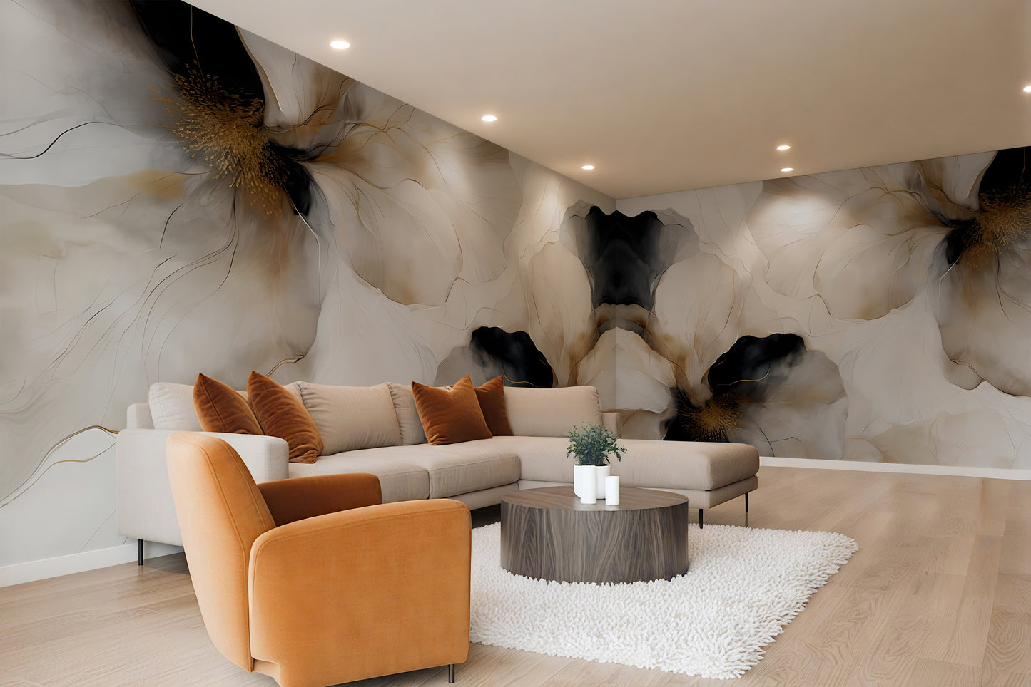 Bold Floral Wallpaper Mural in Peel & Stick Canvas Vinyl or Non-Woven
