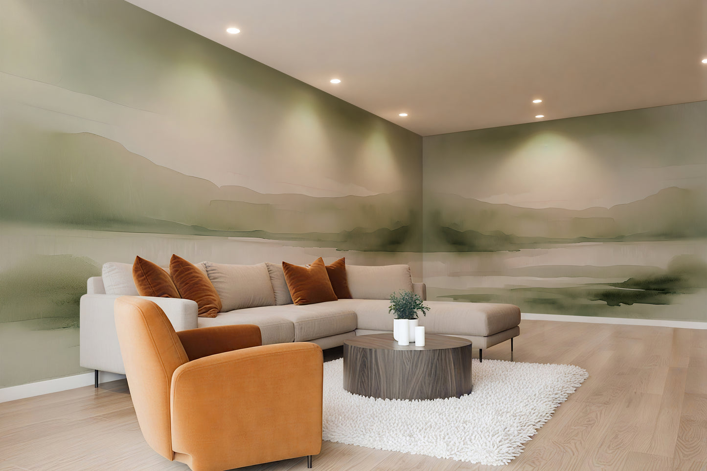 Soothing Green Landscape Abstract Luxury Wallpaper Mural Traditional Paper or Peel and Stick