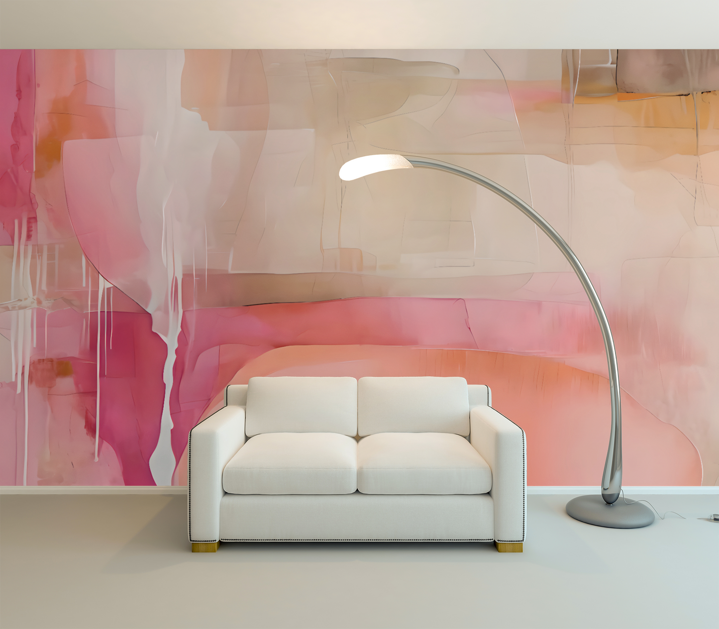 Neutral Drip Effect Abstract Wall Mural Modern Wallpaper in Peel & Stick Canvas Vinyl or Non-Woven