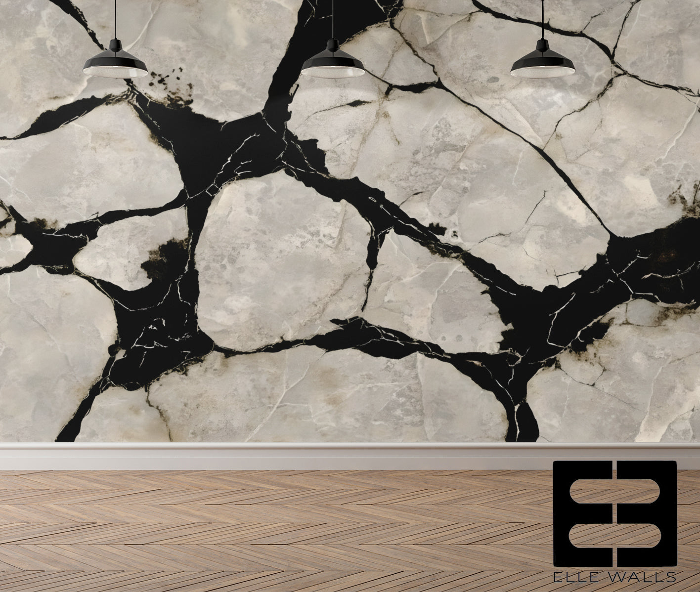 Black Marble Veins Wall Mural Modern Wallpaper in Peel & Stick Canvas Vinyl or Non-Woven