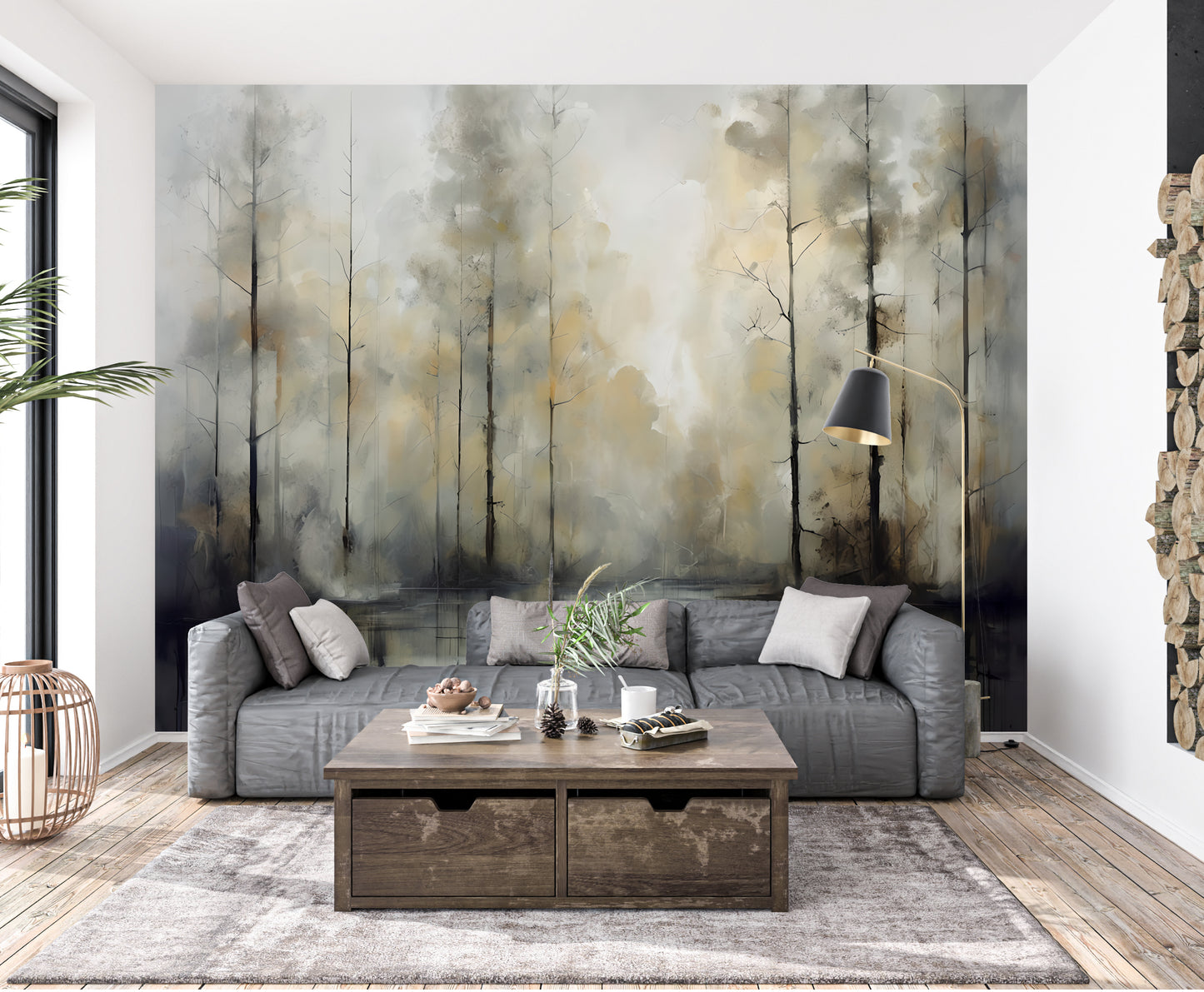 Abstract Forest Wallpaper Mural Neutral Color Tranquil Wallpaper for Bedroom-Ethereal Forest