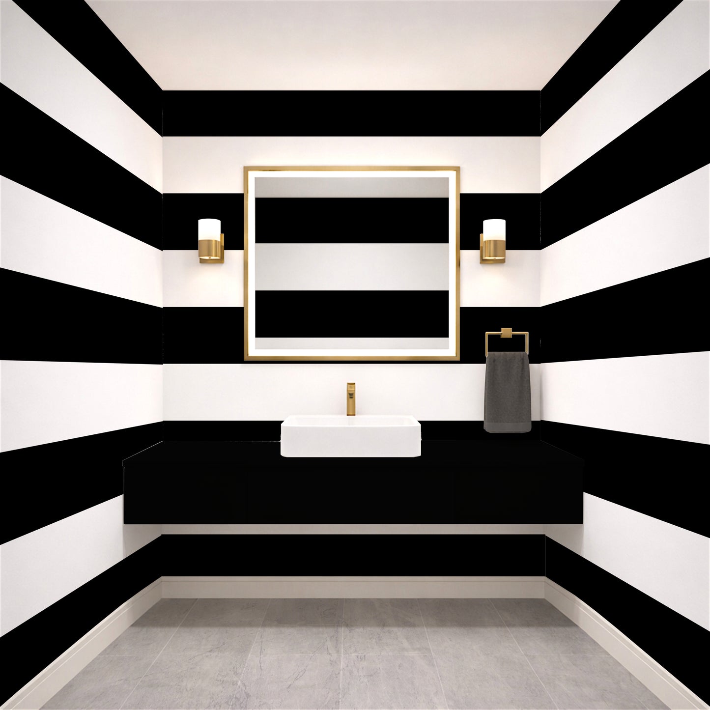 Black and White Horizontal Striped Luxury Wallpaper Textured Paper or Peel and Stick