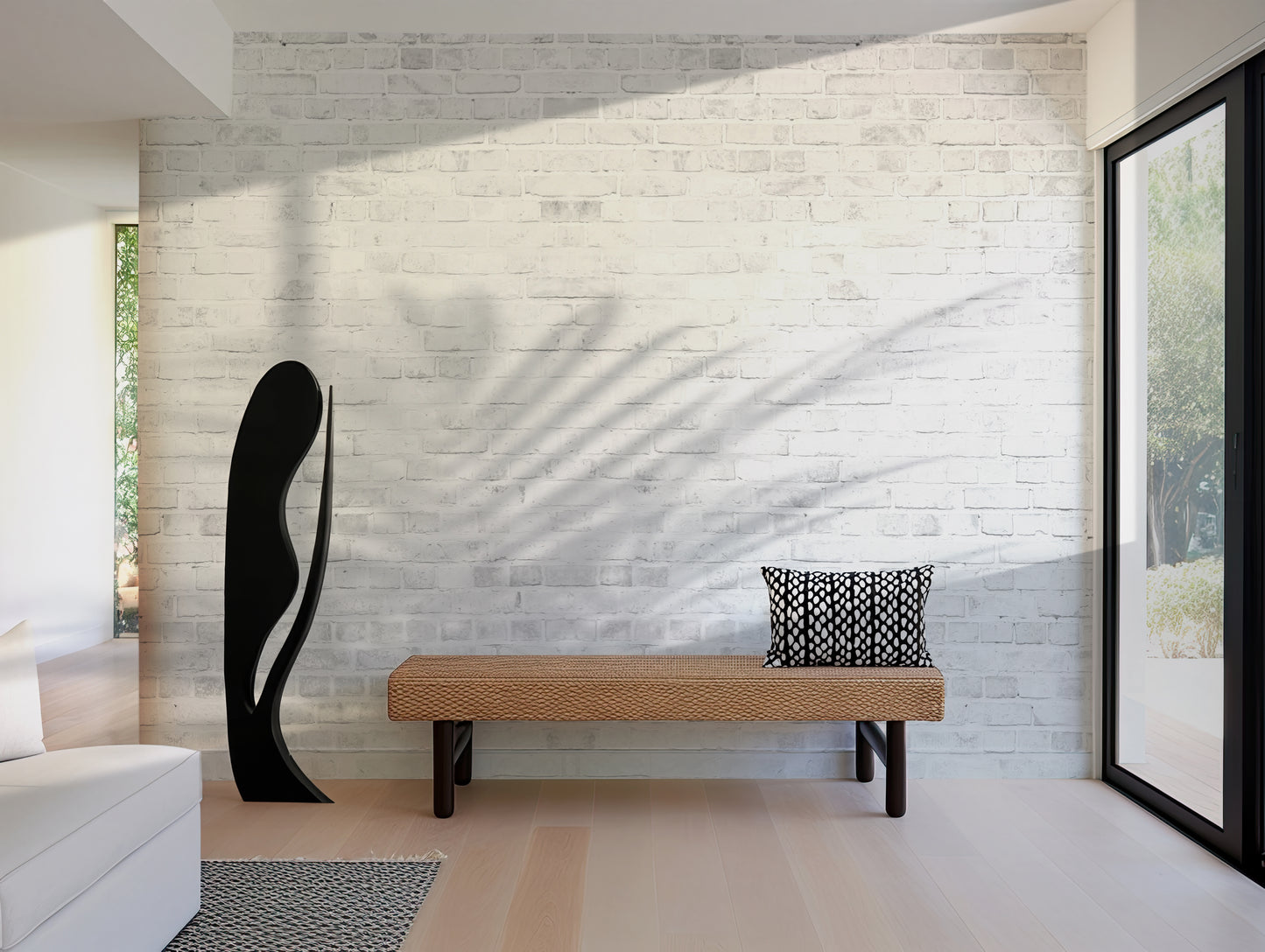 White Painted Brick Wall Wallpaper Mural in Peel & Stick Canvas Vinyl or Non-Woven