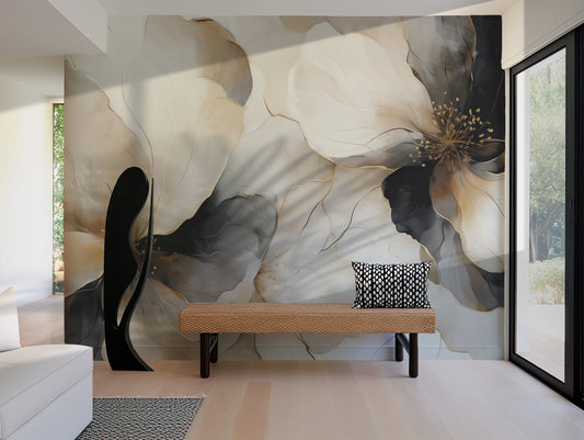 Bold Floral Wallpaper Mural in Peel & Stick Canvas Vinyl or Non-Woven