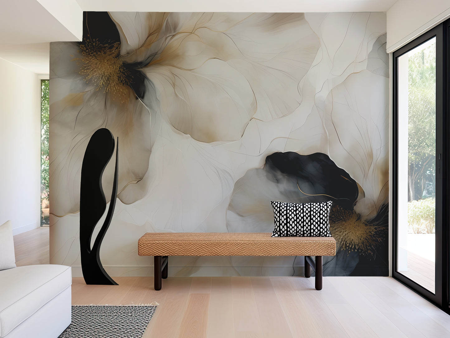 Bold Floral Wallpaper Mural in Peel & Stick Canvas Vinyl or Non-Woven