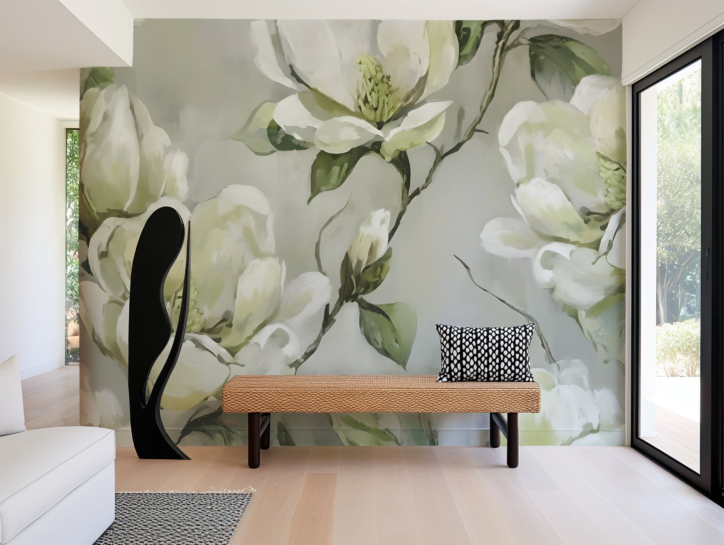 Big Watercolor Floral Print Wall Wallpaper Mural in Peel & Stick Canvas Vinyl or Non-Woven