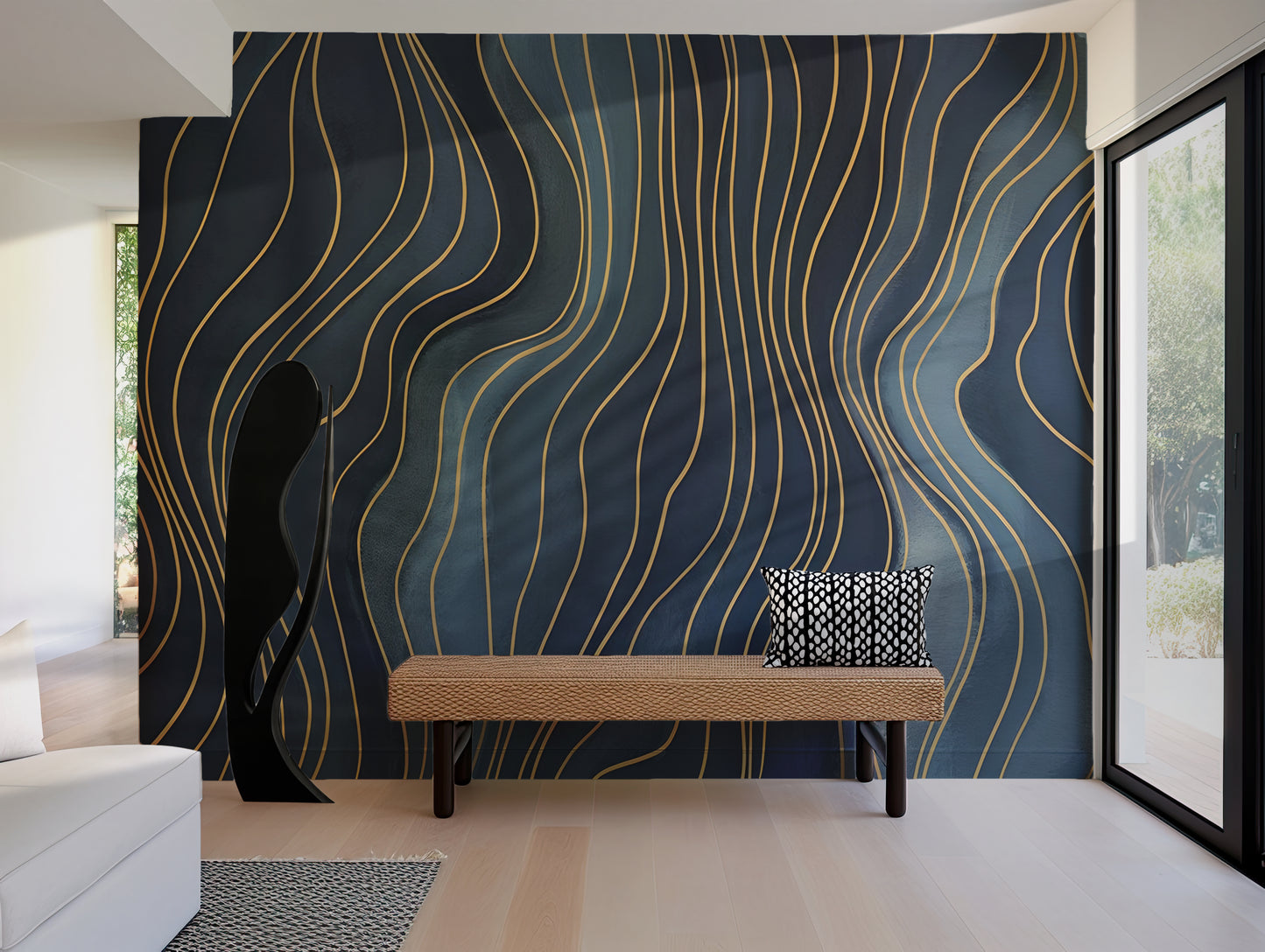 Blue Abstract Wall Wallpaper Mural in Peel & Stick Canvas Vinyl or Non-Woven